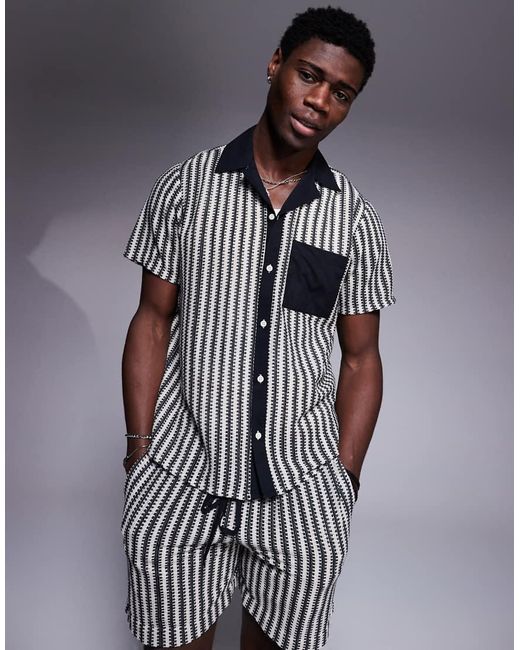 South Beach Gray Stripe Knit Beach Short Co-ord for men