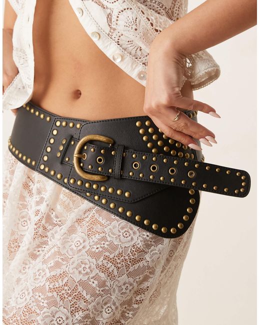 ASOS Black Low Waist Wide Belt With Studs