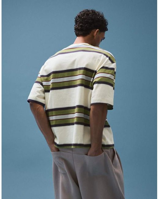 Bershka Green Short Sleeve Boxy Print T-shirt for men