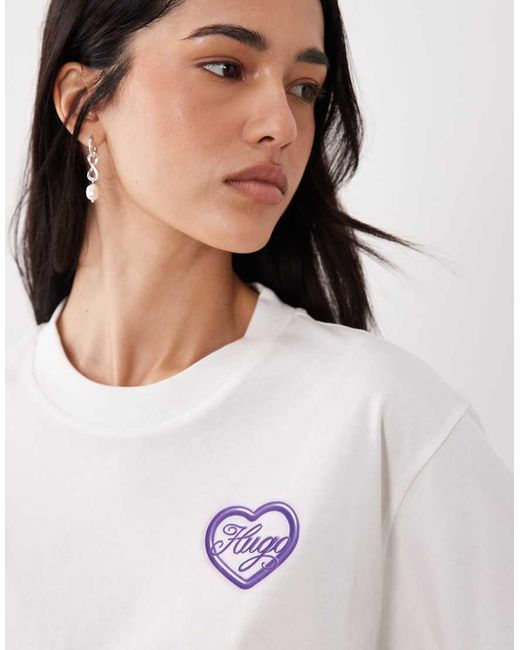 HUGO White Vintage Heart Logo T-shirt