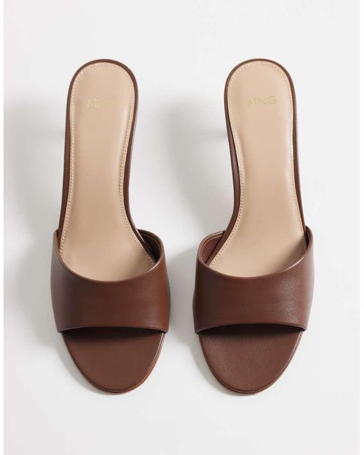 Mango Brown Faux Leather Heeled Mules