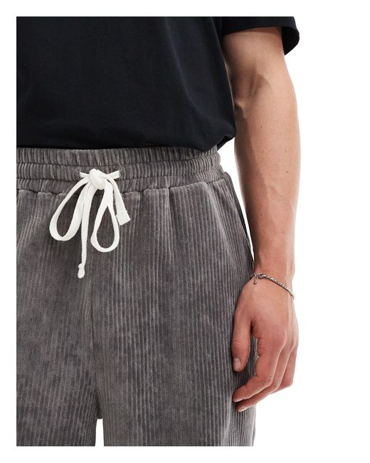 ASOS Gray Oversized Ribbed Velour Shorts for men