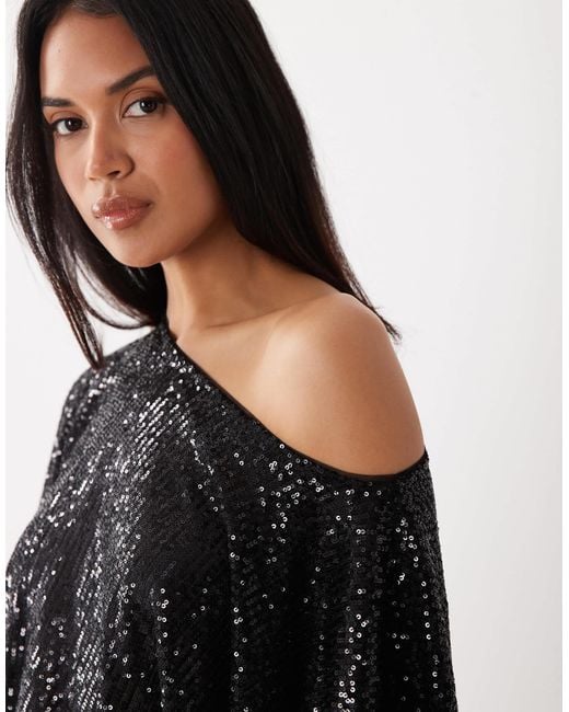 ASOS Black Sequin Cape Top