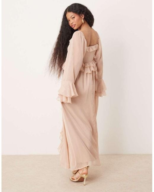 Miss Selfridge Pink Chiffon Boho Ruffle Maxi Dress