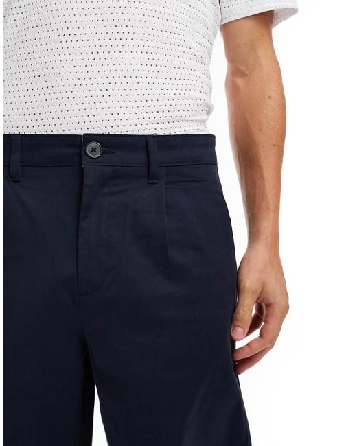 Threadbare Blue Pleated Longer Length Shorts for men