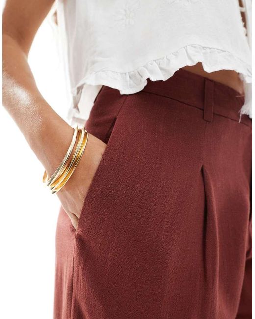 Miss Selfridge Red Linen Blend Tailo Wide Leg Pants