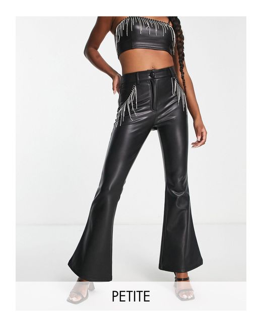 Miss Selfridge faux leather flared pants in black