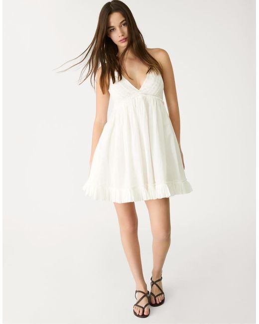 Stradivarius White Short Loose-fitting Halter Dress