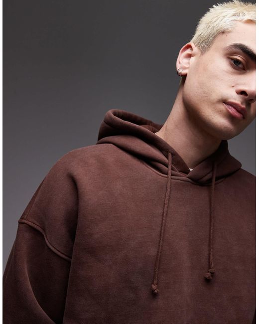 Topman – verwaschener oversize-kapuzenpullover in Blue für Herren