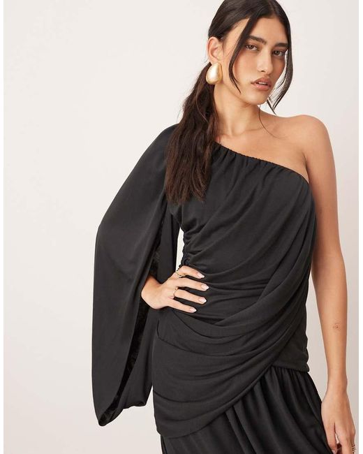 ARRANGE Natural Drape One Shoulder Maxi Dress With Tulip Skirt