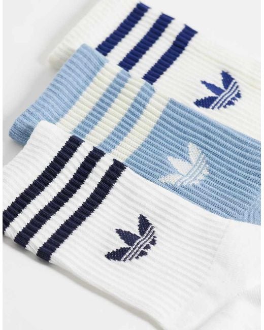 Adidas Originals Blue 3 Pack Three Stripe Crew Socks