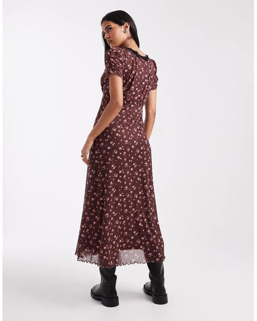 New Look Purple Lace Trim Mesh Midi Dress