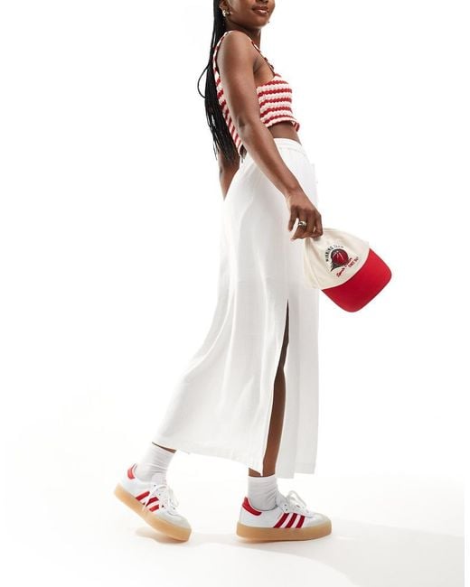 SELECTED White Linen Touch Midi Skirt