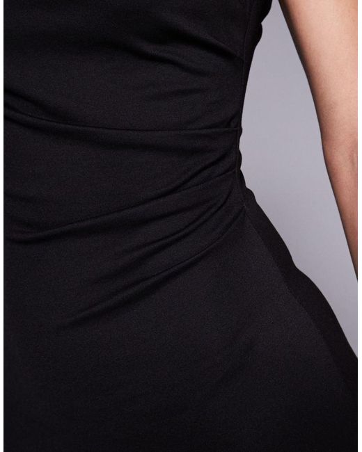 ASOS Black Slash Neck Ponte Midi Dress With Ruched Side Detail