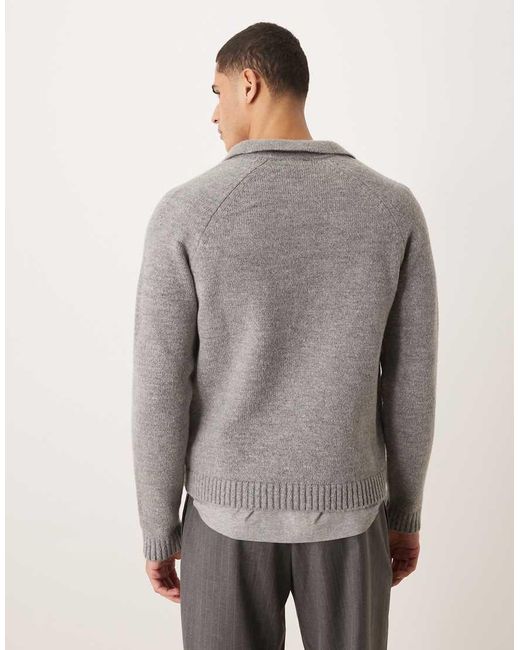 ASOS Gray Relaxed Knitted Zip Up Polo for men