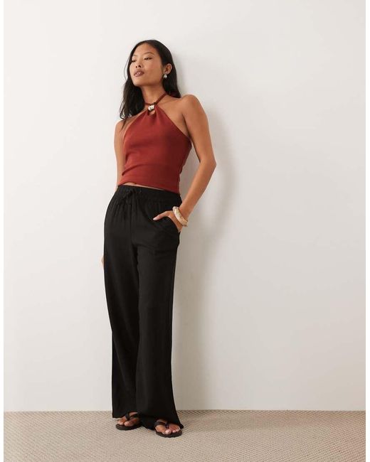 JDY Petite Black Wide Leg Linen Trouser
