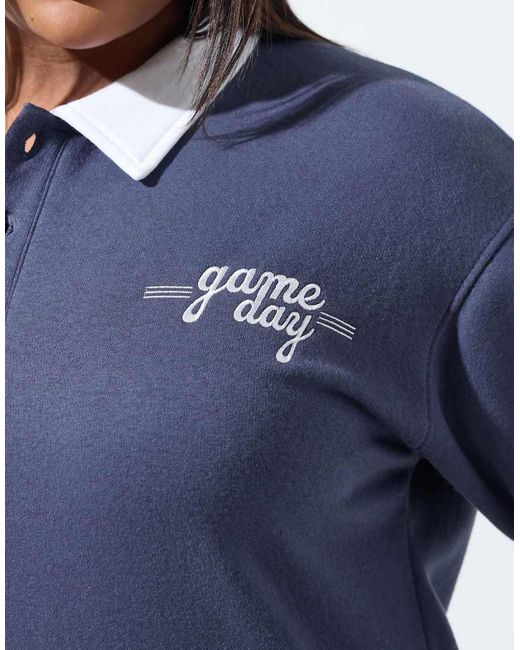 Yours Clothing Blue Embroidered Rugby Sweatshirt
