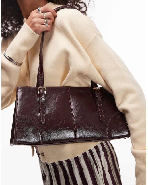 Mango Brown Shiny Long Strap Shoulder Bag