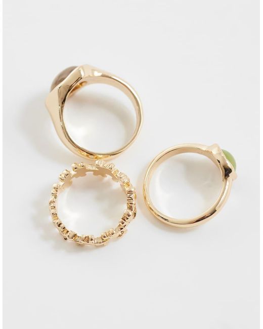 ASOS Set Van Ringen Met Groene En Bordeauxrode Steentjes in het White