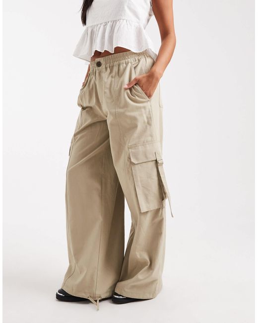 ASOS Natural Asos Design Petite Oversized Utility Pull On Trousers