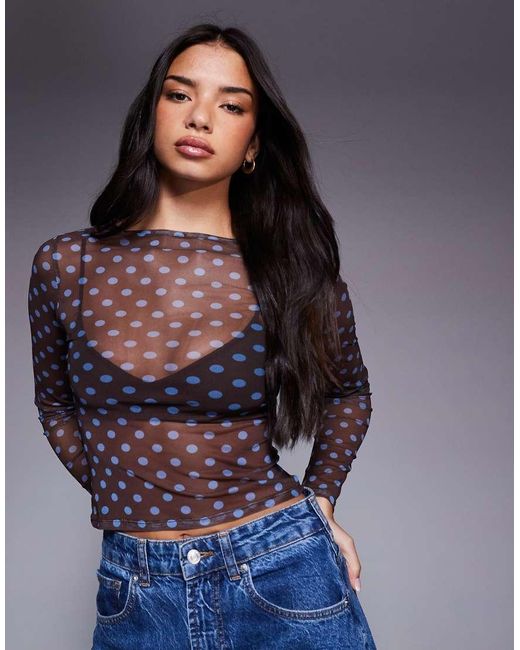 ASOS Top Van Mesh Met Lange Mouwen En Stippen in het Blue