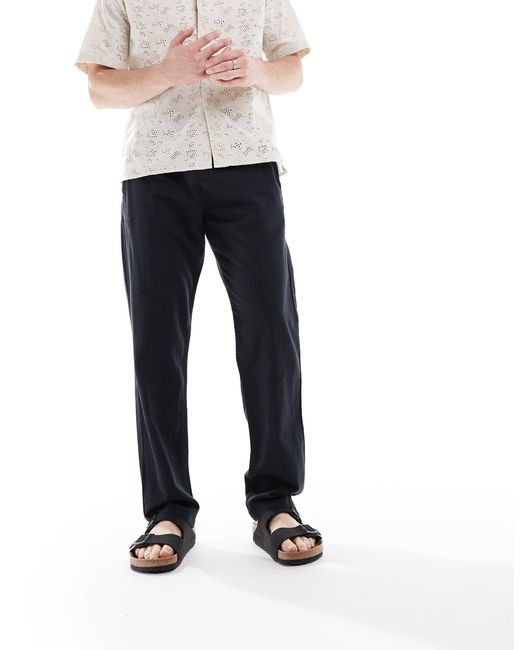Jack & Jones White Drawstring Linen Mix Pants for men