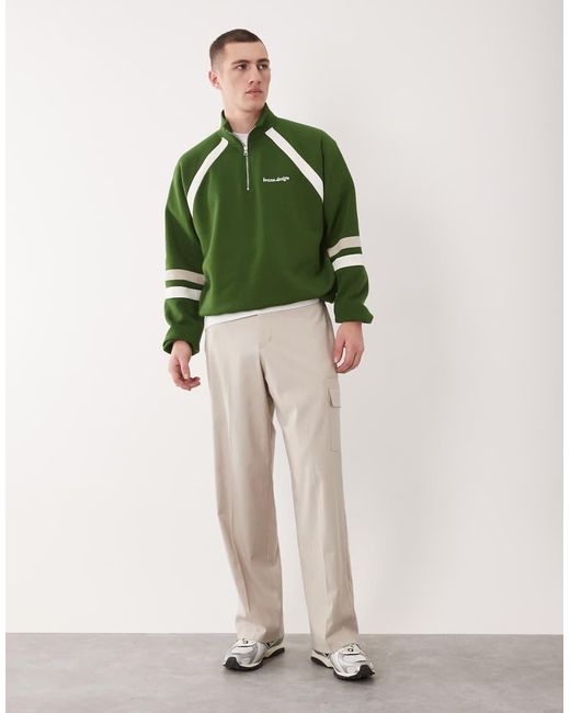 ASOS Green Relaxed Quarter Zip Sweatshirt With Cut & Sew Details for men