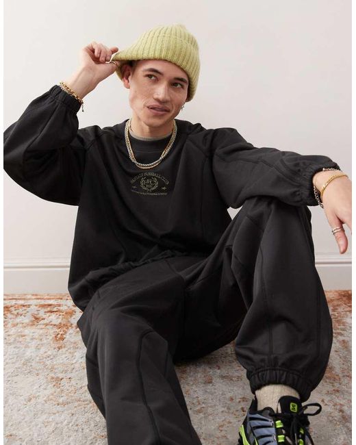 Weekday Oversized Sweatshirt Met Grafische Print En Stiksels in het Black voor heren