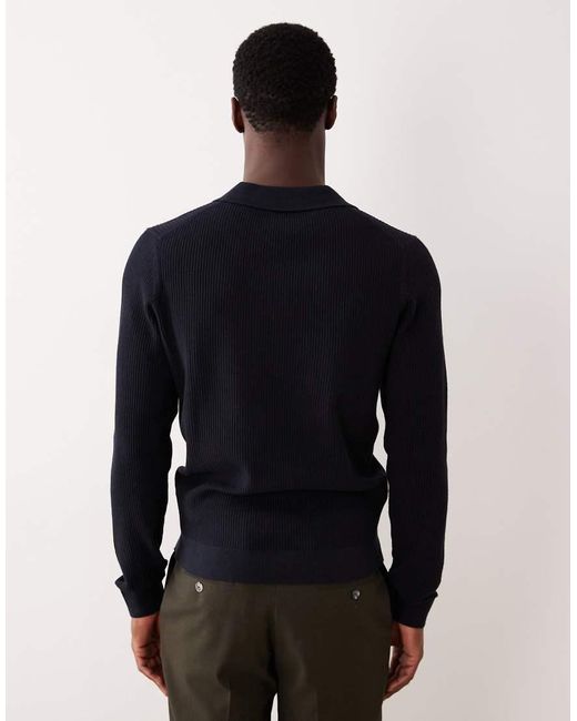 Mango Blue Cotton Mix Ribbed Polo Top for men