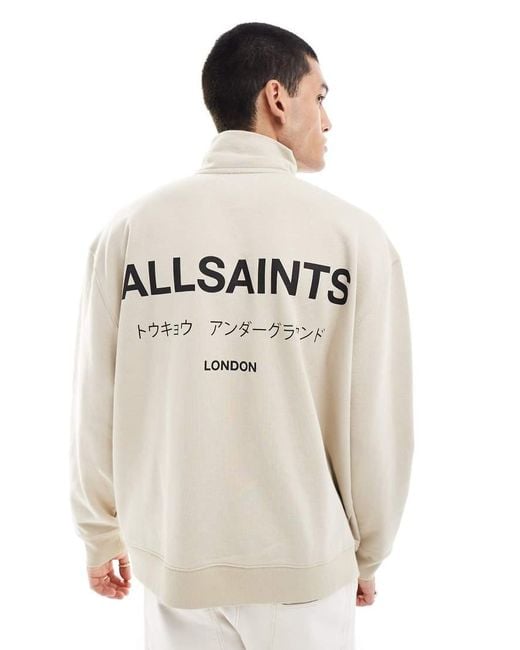 AllSaints White Underground 1/2 Zip Sweatshirt for men