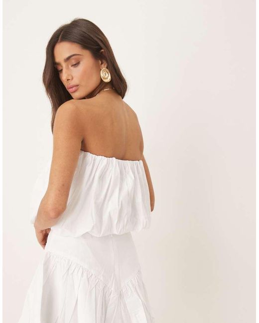 Bardot White Poplin Balloon Crop Top