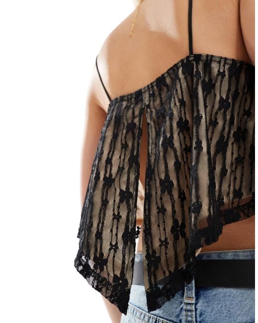 Miss Selfridge Black Lace Floaty Split Back Cami Top