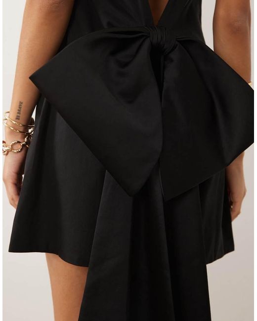ASOS Natural Slash Neck Shift Mini Dress With Bow Back