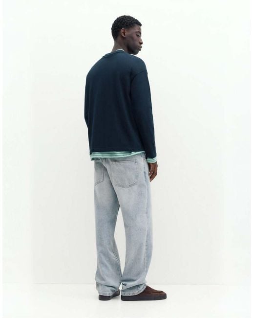 Pull&Bear Blue Heavy Weight Relaxed Fit T-shirt for men