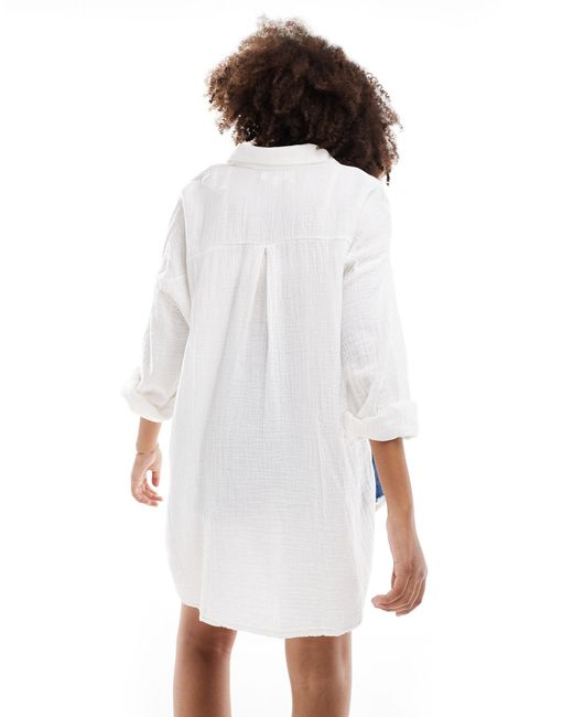 ONLY White Longline Oversized Cheesecloth Shirt