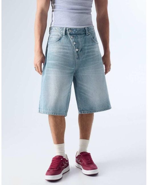 Bershka Blue Crossover Barrel Bermuda Shorts for men
