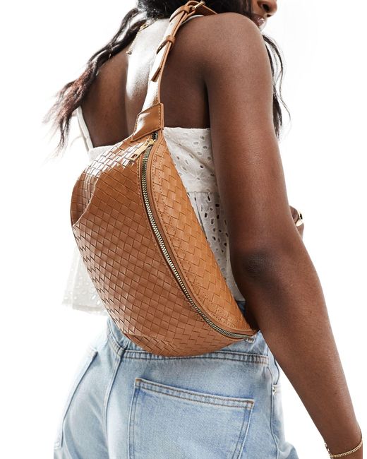 ASOS White Sling Bum Bag With Woven Detail