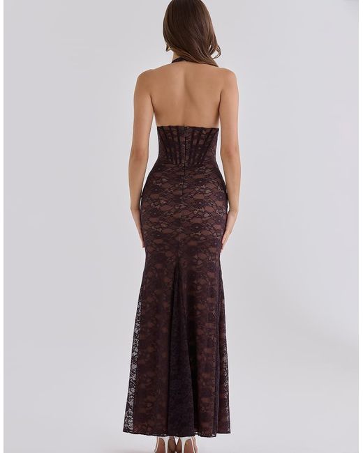 House Of Cb Purple Saskia Chocolate Lace Contouring Silhouette Maxi Dress