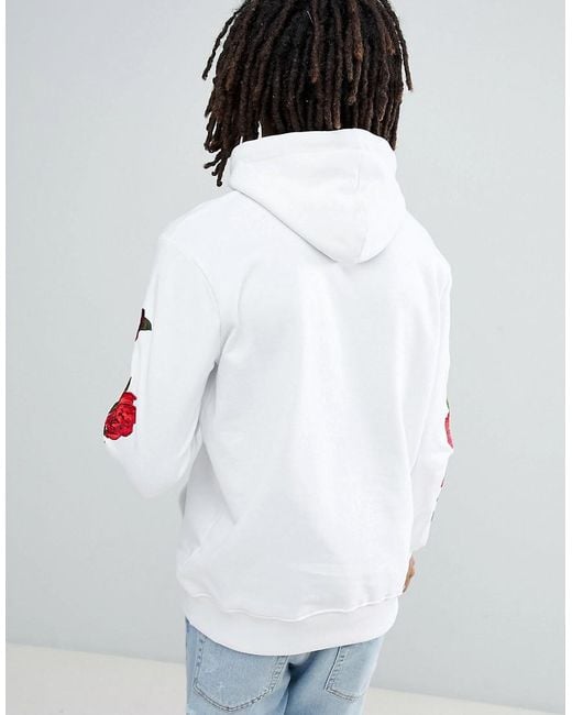 Criminal Damage Hoodie In White With Roses for Men | Lyst