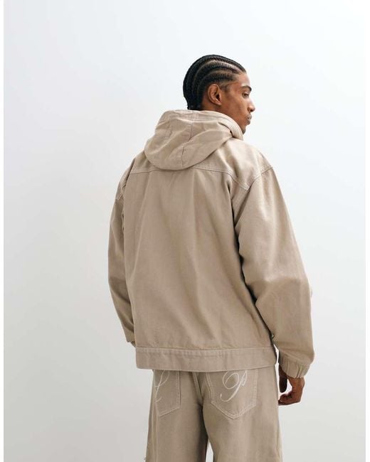 Liquor N Poker Natural Boxy Fireman Clasp Hooded Denim Jacket Co-Ord for men