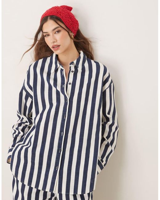 Camicia Oversize Effetto Lino A Righe Blu di ASOS in Multicolor