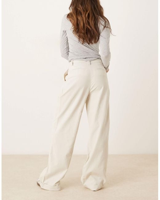 ASOS Natural Turn Up Hem Wide Leg Cord Trousers