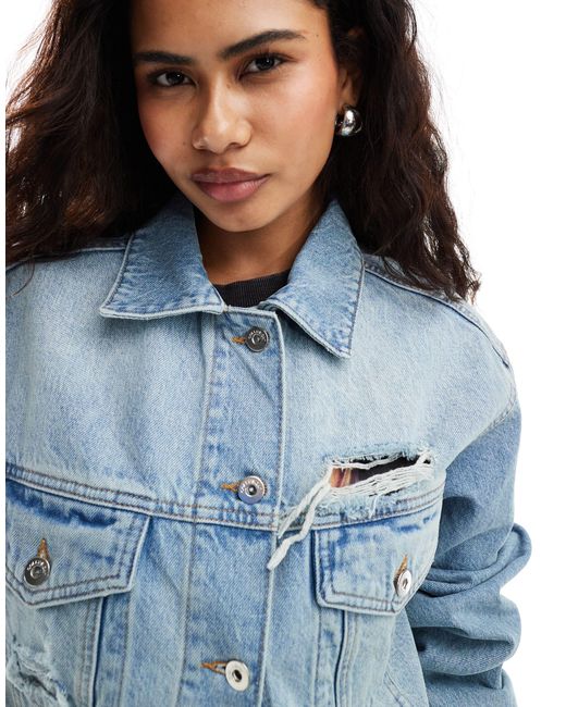 Collusion Blue Co-ord Denim Trucker Jacket With Rips