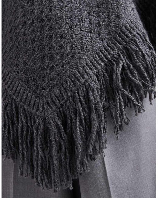 Hollister Gray Knitted Fringe Detail Poncho