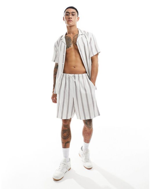 New Look White Striped Linen Blend Short for men