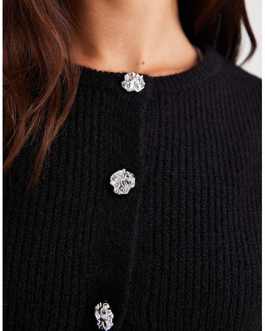 Pieces Black Cinched Waist Balloon Sleeve Cardigan With Hammered Buttons