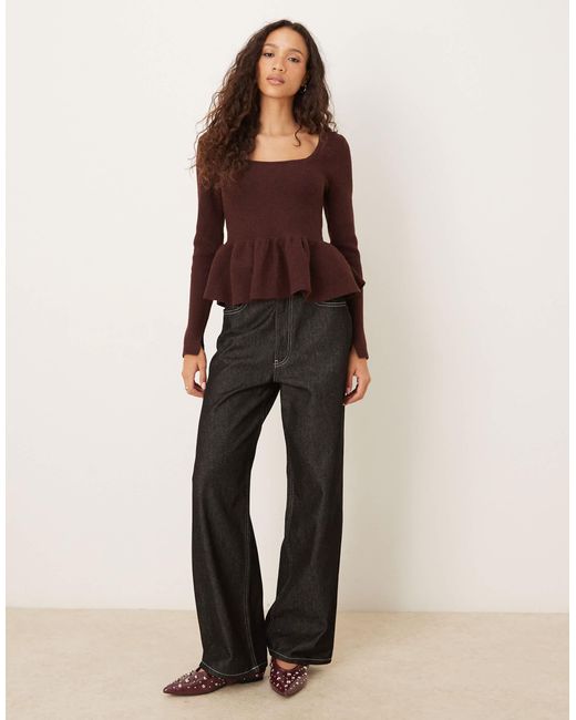 ASOS Brown Structured Peplum Hem Top