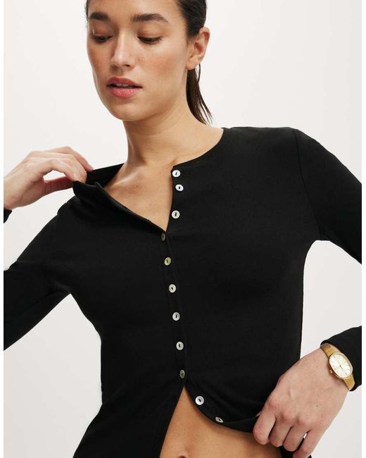 Cotton On Black Bailey Button Detail Cardi