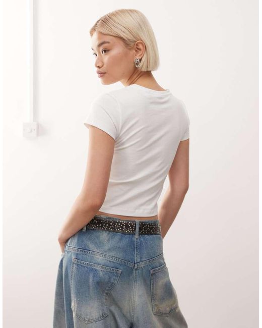 Noisy May White Baby Tee With Hot Girls Print