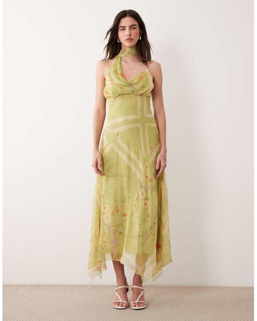 ASOS Green Slip Maxi Dress With Scarf Detail